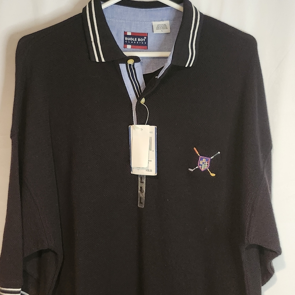 Bugle Boy Men's Size Large Black Classic Vintage Logo Polo Shirt